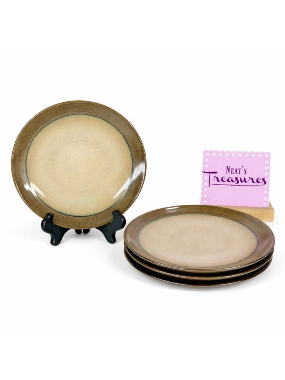 Sango ROMA SAGE 4814 Speckled Tan Farmhouse Ceramic Salad Lunch Plates Set of 4